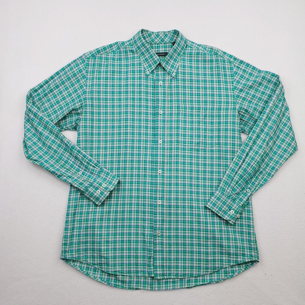 Turtleson Shirt Men Large Green Plaid Button Down Long Sleeve Preppy Golf Casual